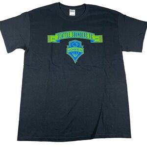 Gildan Mens Large Black Cotton MLS Seattle Sounders FC Short Sleeve T-Shirt NWOT